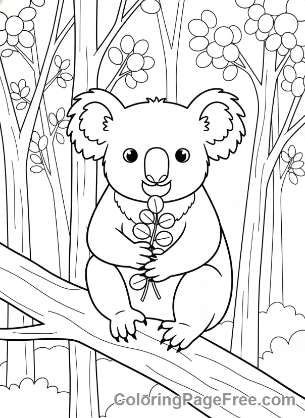 Koala coloring page - Koala in forest
