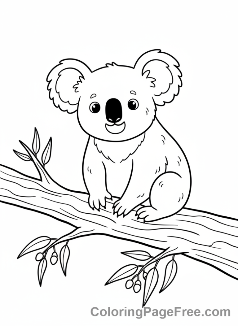 Koala coloring page - Koala on branch