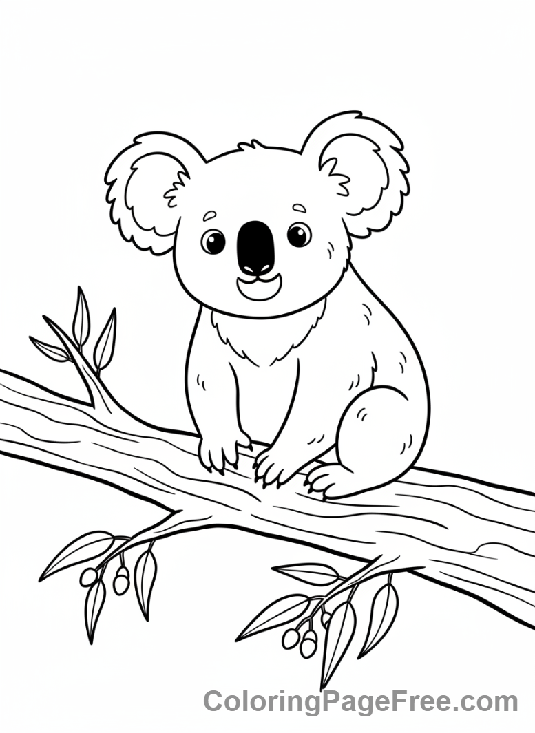 Koala coloring page - Koala on branch