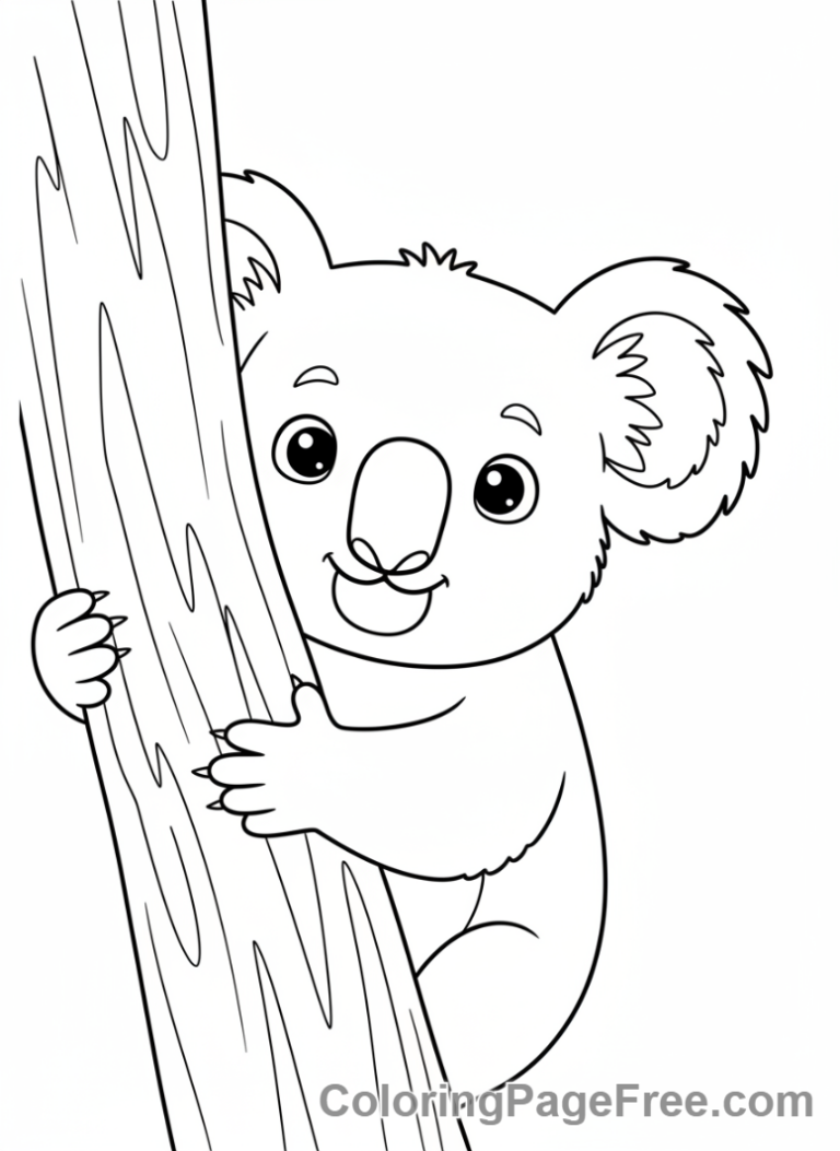 Koala coloring page - Koala peeking curious