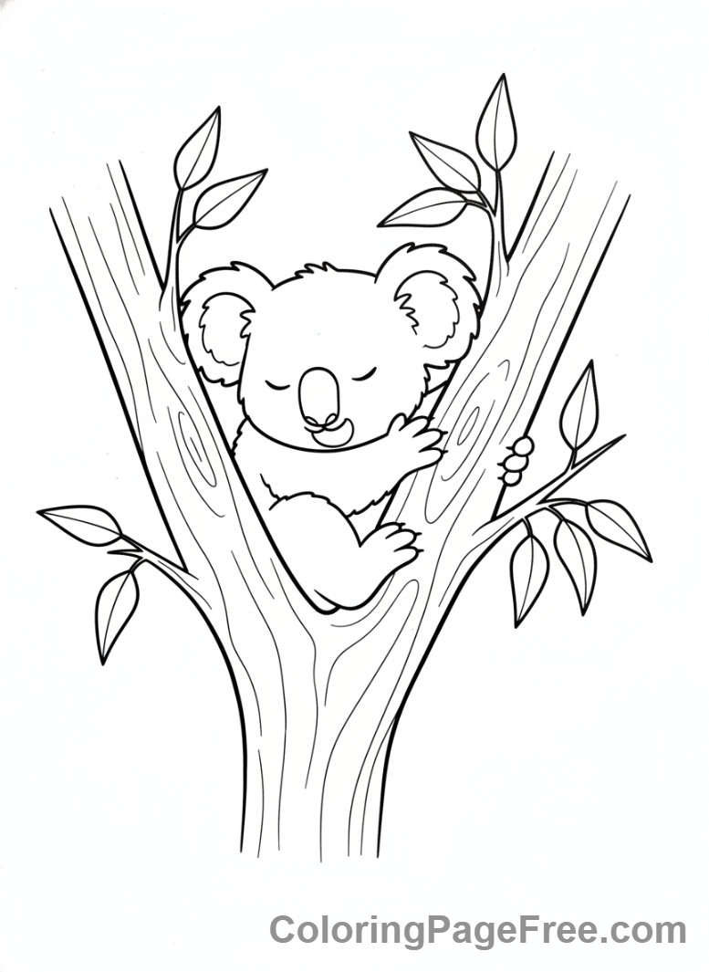 Koala coloring page - Koala sleeping peaceful