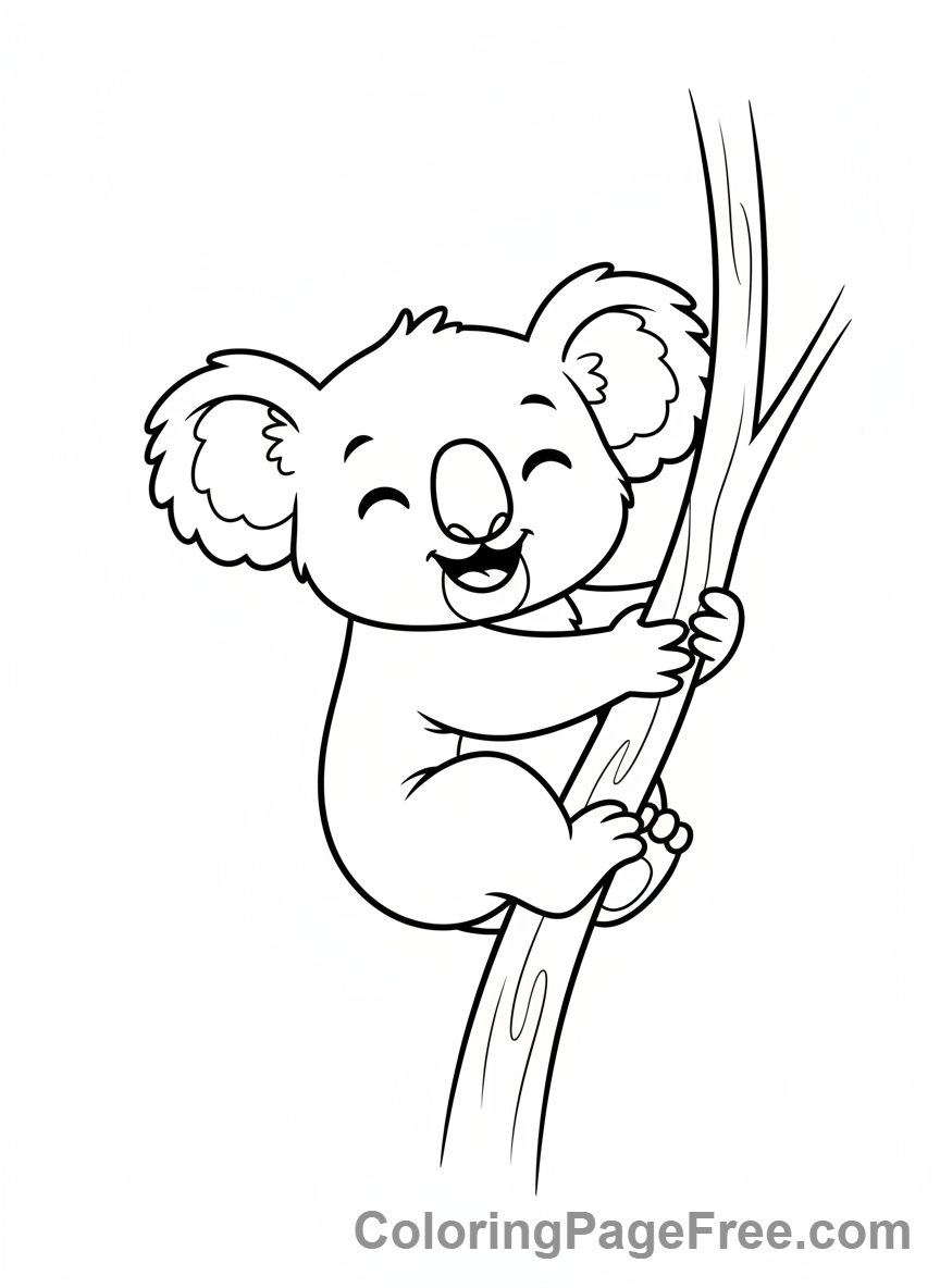 Koala coloring page - Koala swinging branch