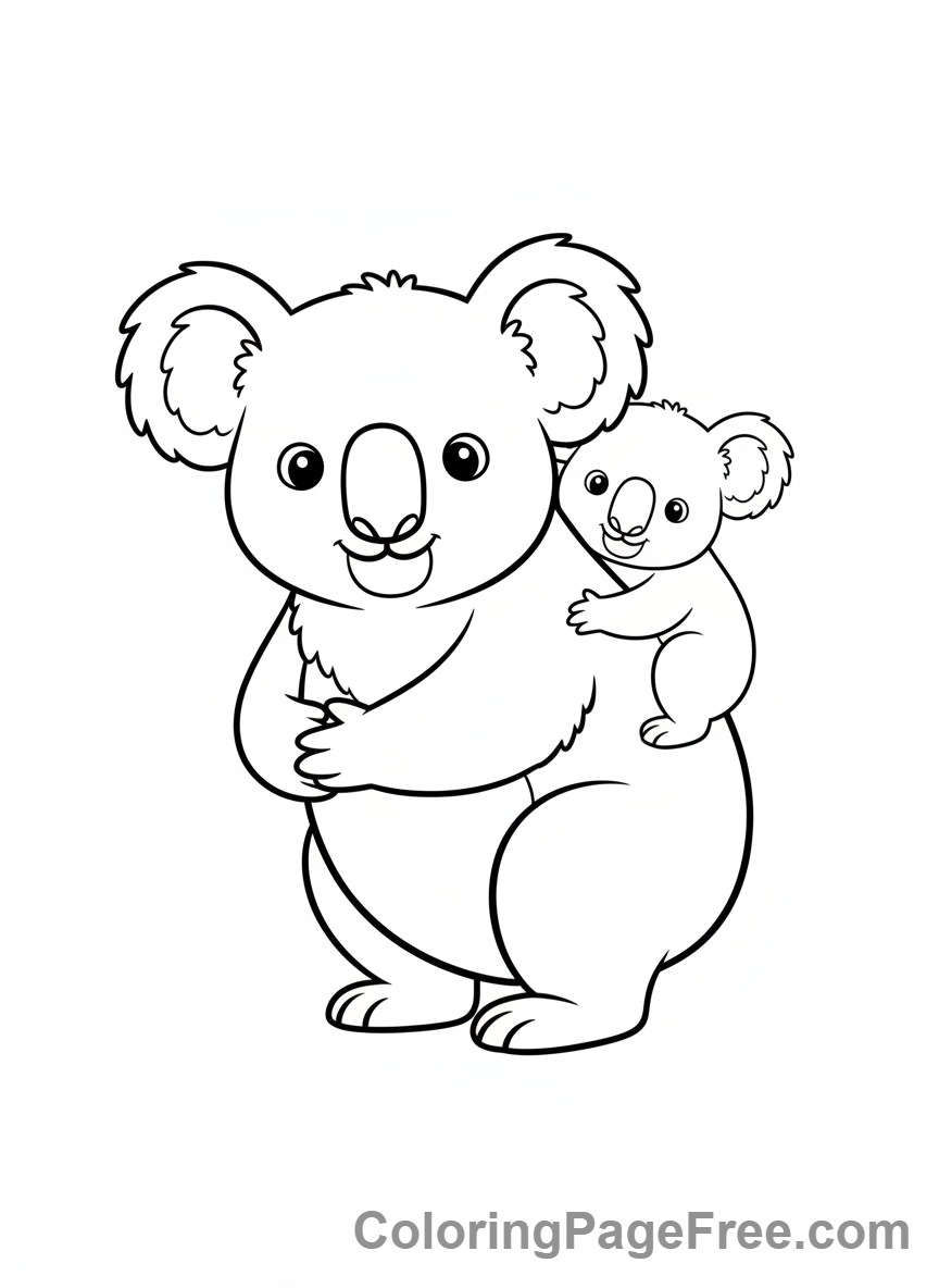 Koala coloring page - Mom baby koala