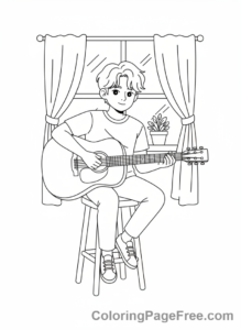 Kpop Boy coloring page - Kpop boy guitar