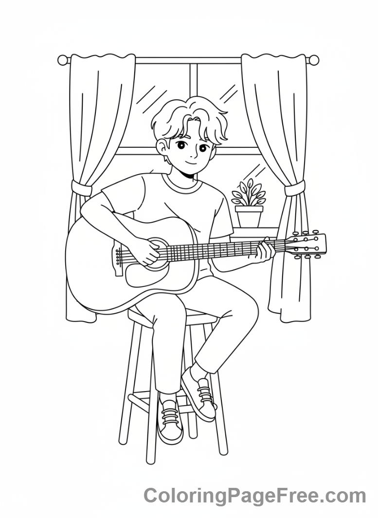 Kpop Boy coloring page - Kpop boy guitar