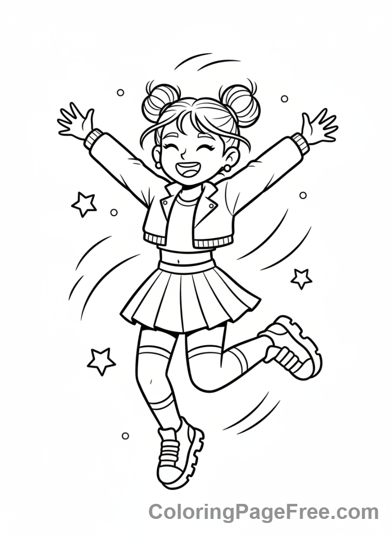Kpop Girl coloring page - Kpop girl jumping