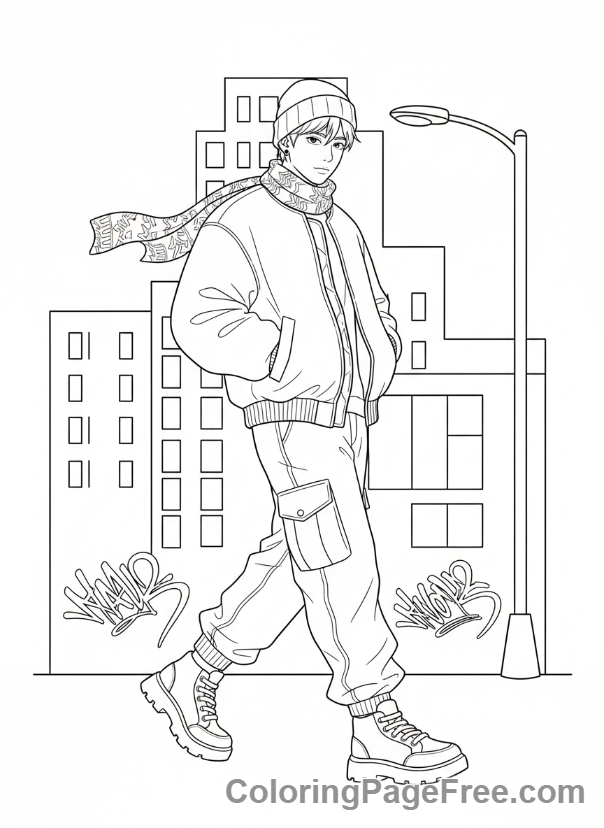 Kpop coloring page - Idol cool walk