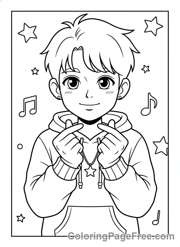Kpop coloring page - Idol finger heart