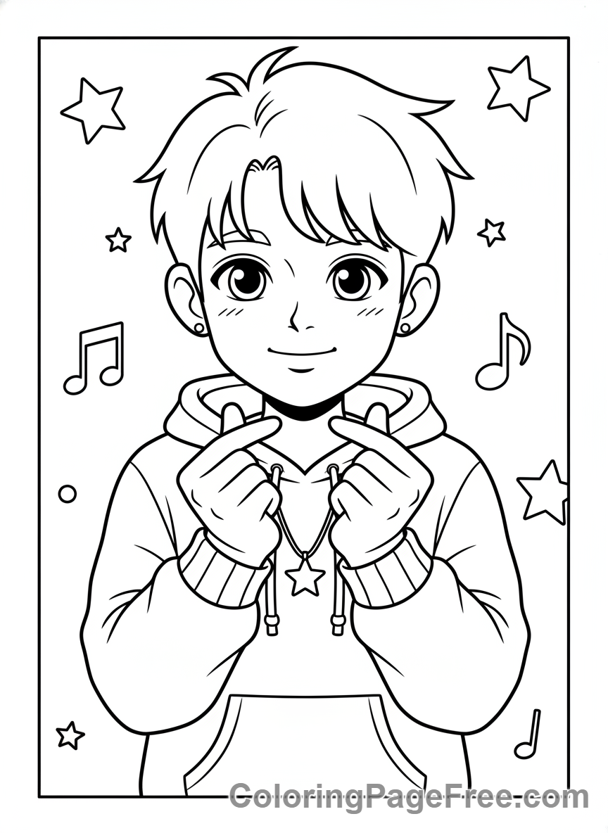Kpop coloring page - Idol finger heart
