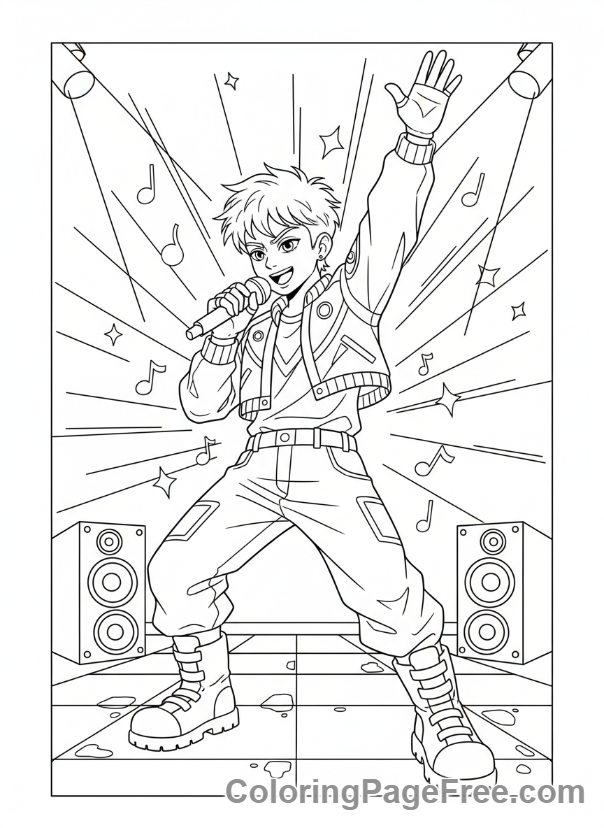 Kpop coloring page - Idol singing action