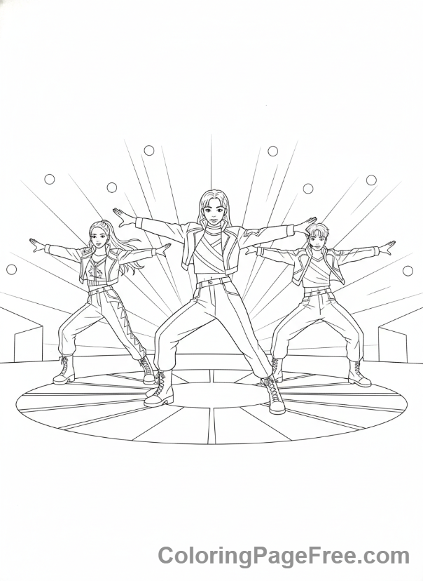 Kpop Idols coloring page - Group synchronized dance