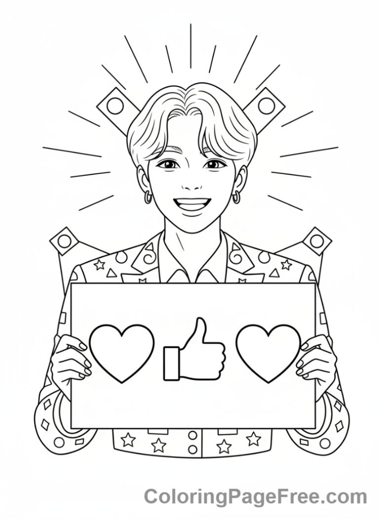 Kpop Idols coloring page - Idol holding fan sign