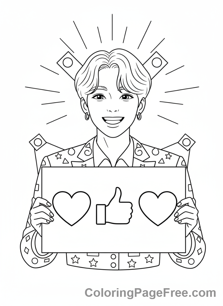 Kpop Idols coloring page - Idol holding fan sign