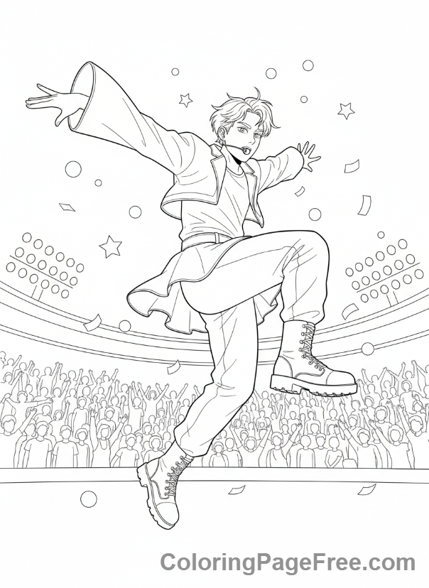 Kpop Idols coloring page - Idol jumping mid-air