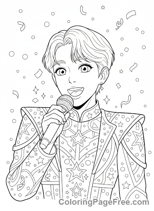 Kpop Idols coloring page - Idol singing close-up