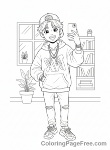 Kpop Idols coloring page - Idol smiling for selfie