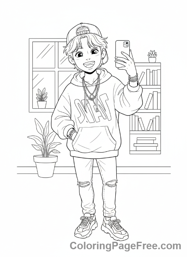 Kpop Idols coloring page - Idol smiling for selfie