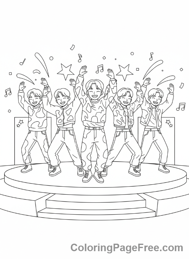 Kpop coloring page - Kpop group dancing