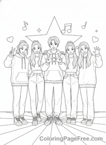 Kpop coloring page - Kpop group pose