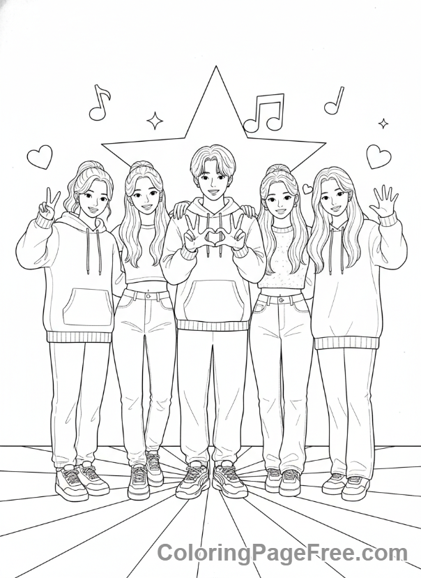 Kpop coloring page - Kpop group pose