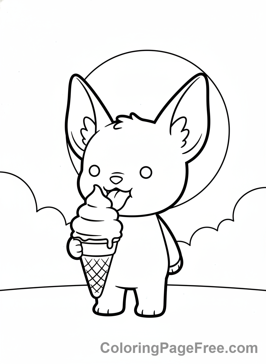Labubu coloring page - Labubu eating icecream
