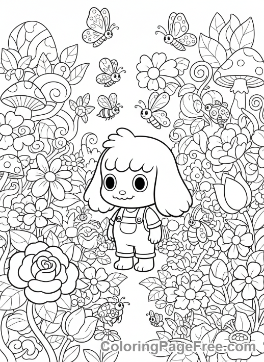 Labubu coloring page - Labubu garden adventure