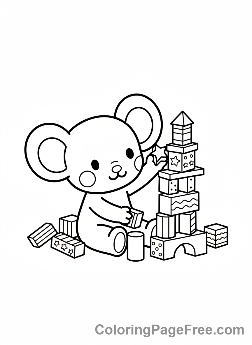 Labubu coloring page - Labubu playing with toys