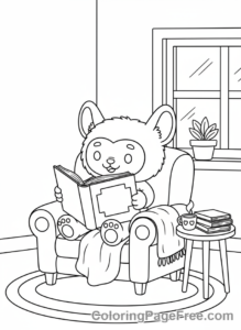 Labubu coloring page - Labubu reading book