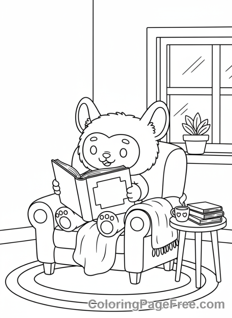 Labubu coloring page - Labubu reading book