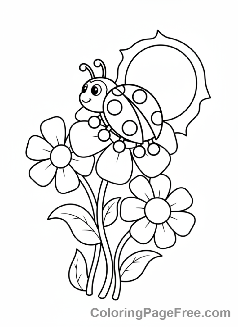 Ladybug coloring page - Ladybug with flowers
