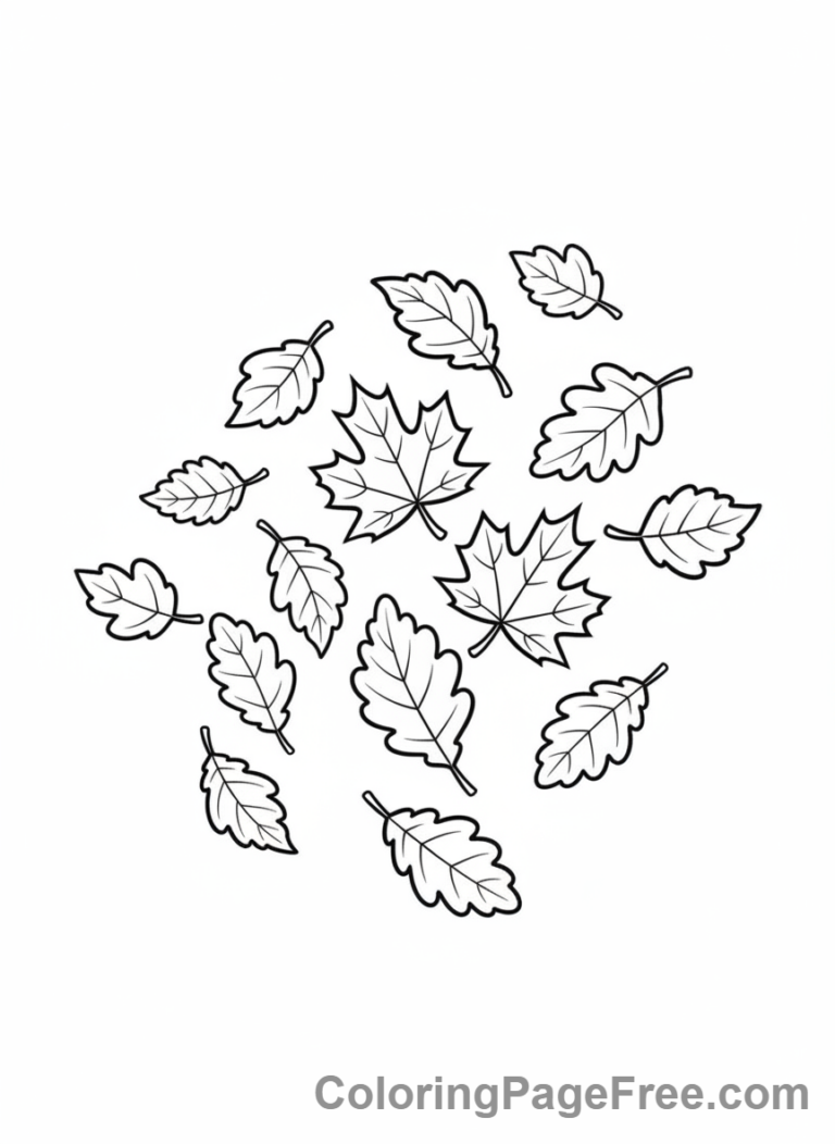 Leaves coloring page - Autumn leaves falling wind