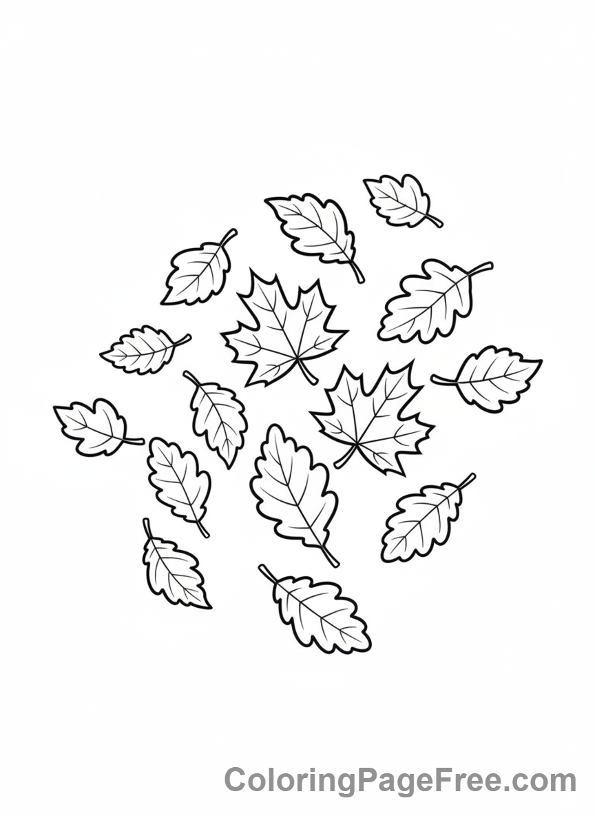 Leaves coloring page - Autumn leaves falling wind
