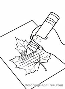 Leaves coloring page - Child making leaf rubbing
