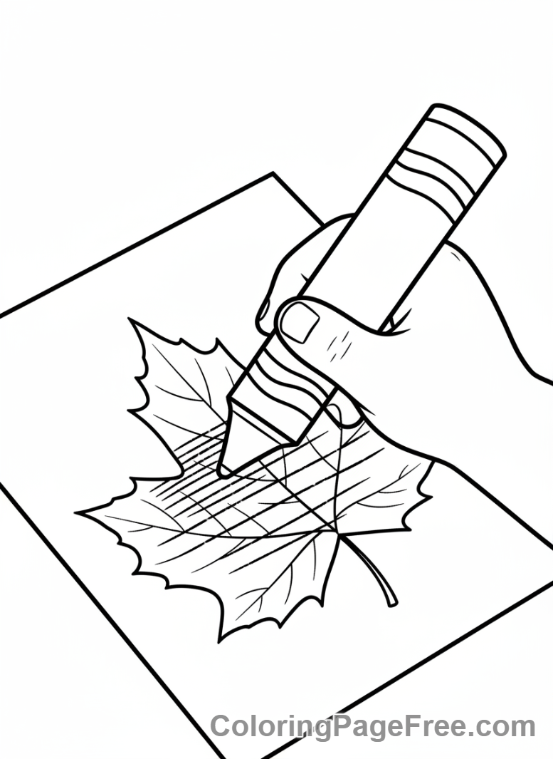 Leaves coloring page - Child making leaf rubbing