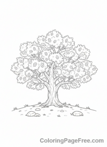 Leaves coloring page - Full autumn oak tree