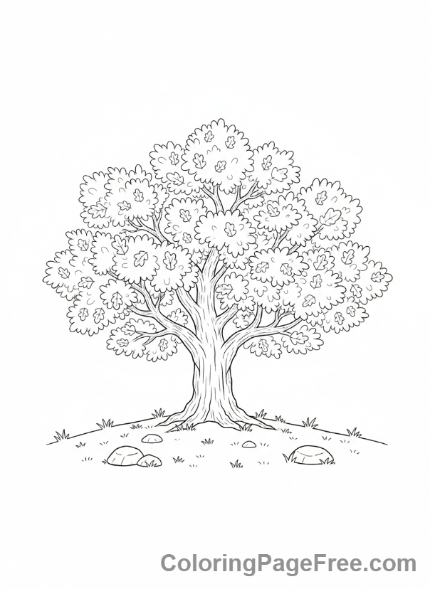 Leaves coloring page - Full autumn oak tree
