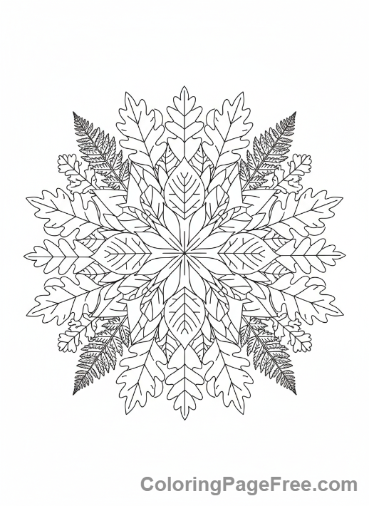 Leaves coloring page - Leaf mandala pattern design