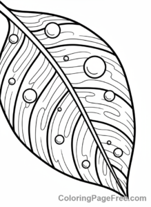Leaves coloring page - Raindrops on leaf surface