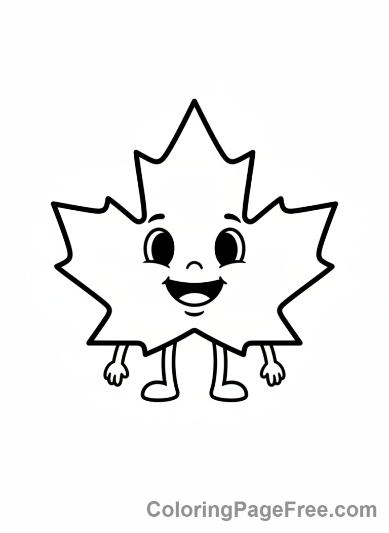 Leaves coloring page - Smiling leaf character cute