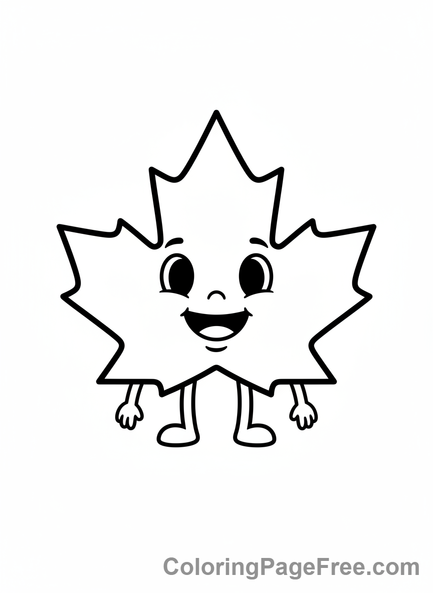 Leaves coloring page - Smiling leaf character cute