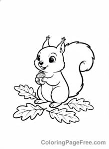 Leaves coloring page - Squirrel collecting autumn leaves