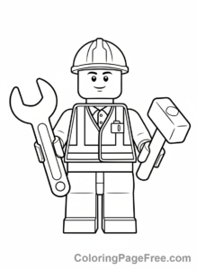 Lego coloring page - Builder with tools