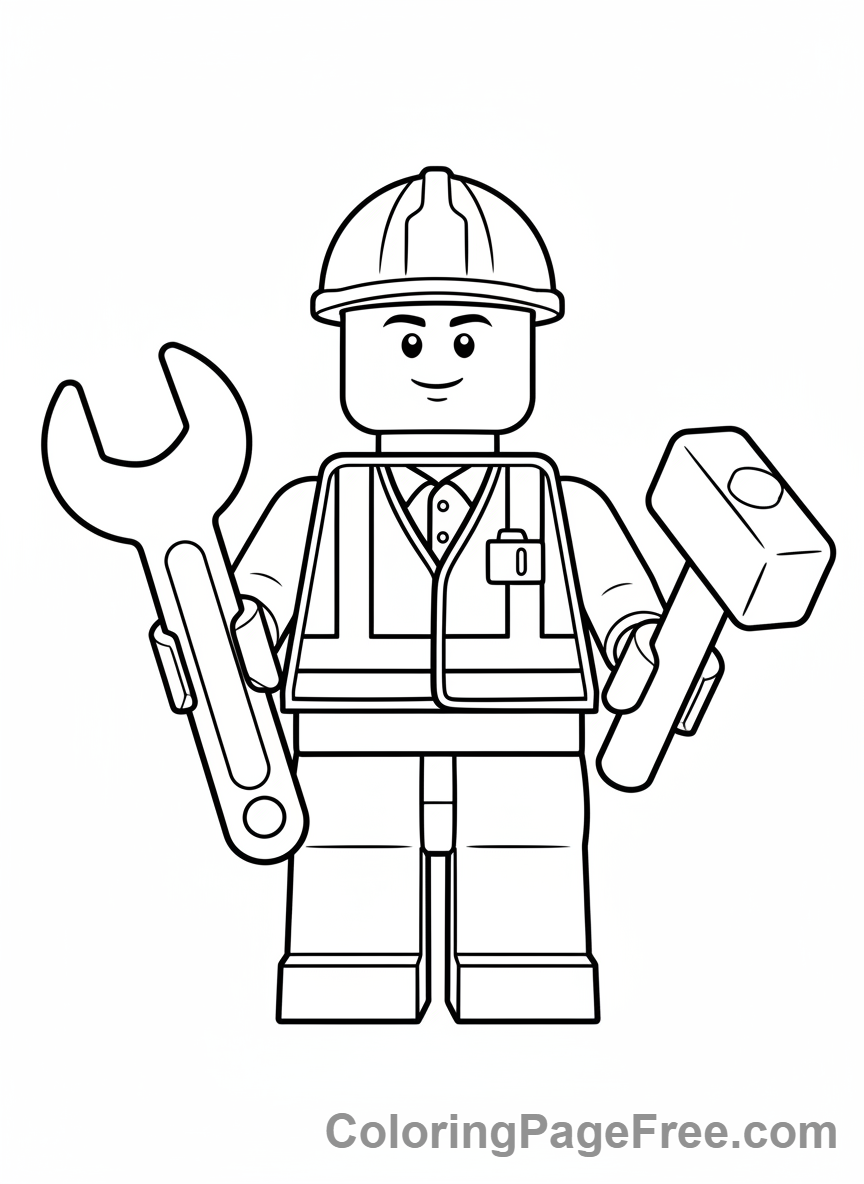 Lego coloring page - Builder with tools