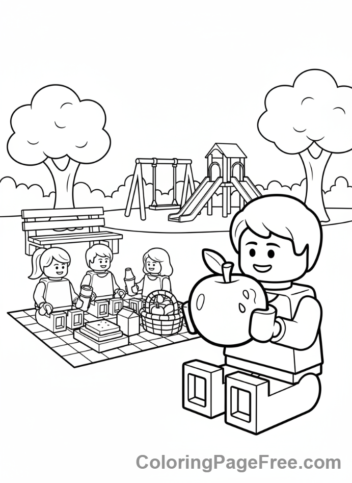 Lego City coloring page - Park picnic fun