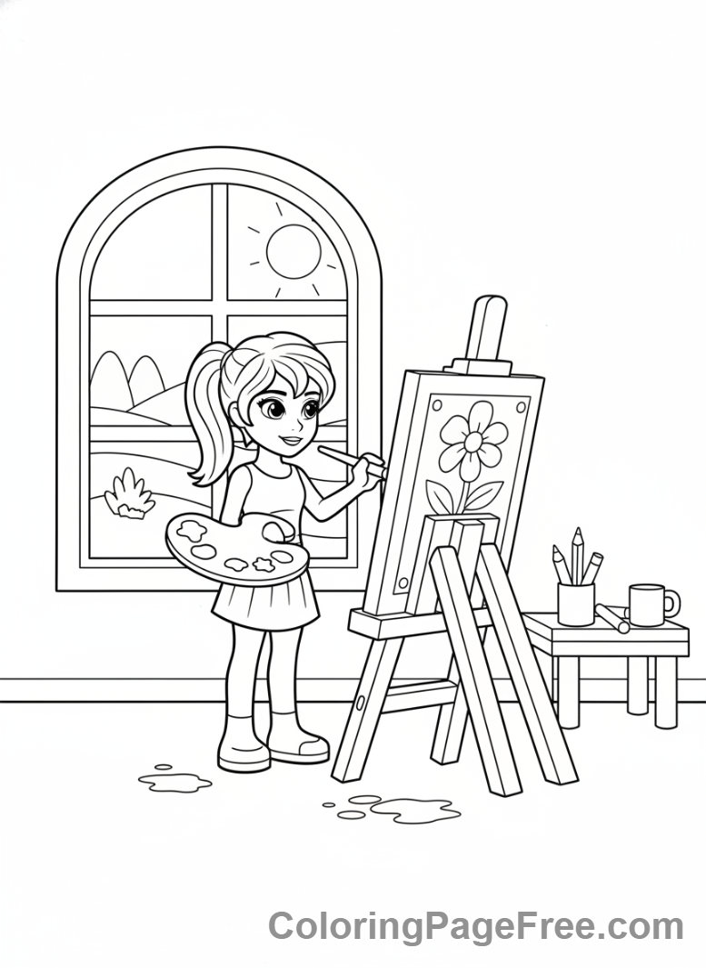 Lego Friends coloring page - Emma painting easel