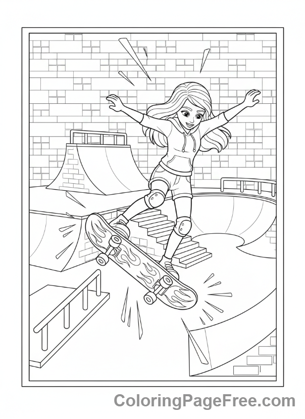 Lego Friends coloring page - Liann skateboarding trick