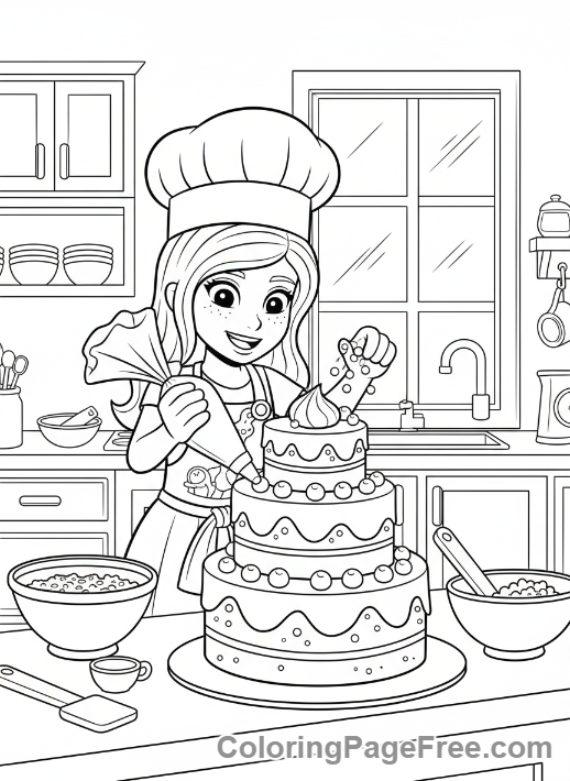 Lego Friends coloring page - Stephanie baking cake