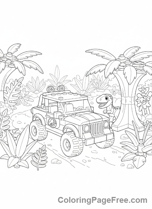 Lego Jurassic World coloring page - Lego Jeep exploring