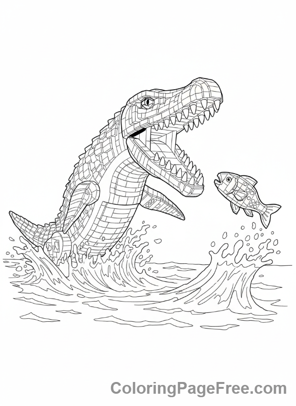 Lego Jurassic World coloring page - Mosasaurus jumping water