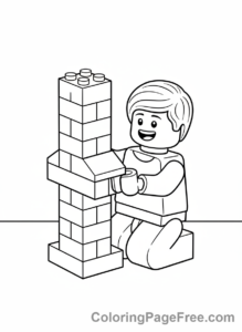Lego coloring page - Kid building tower